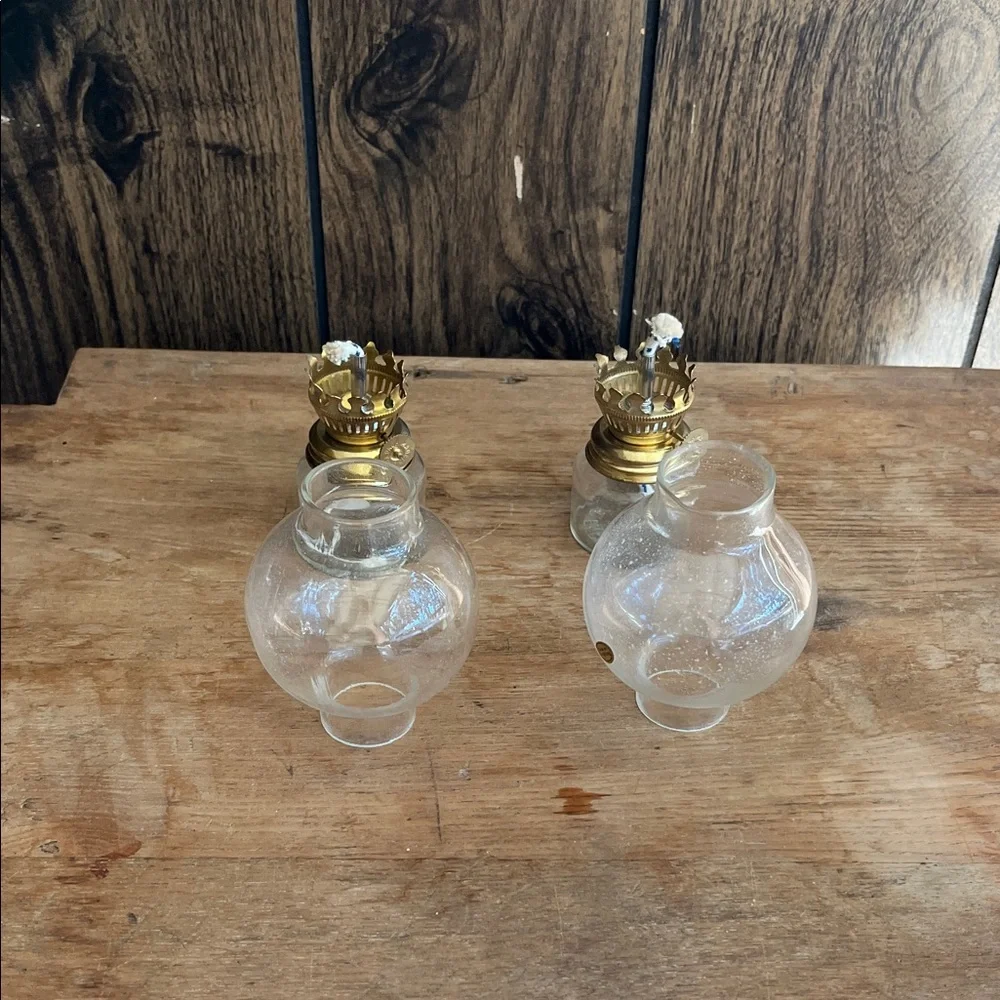 Vintage Miniature Glass Oil Lamps - Set of 2